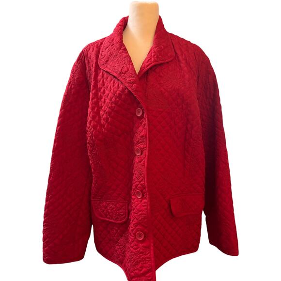 RQT Women's Red Floral Quilted Jacket, Plus Size 3X - Picture 1 of 4